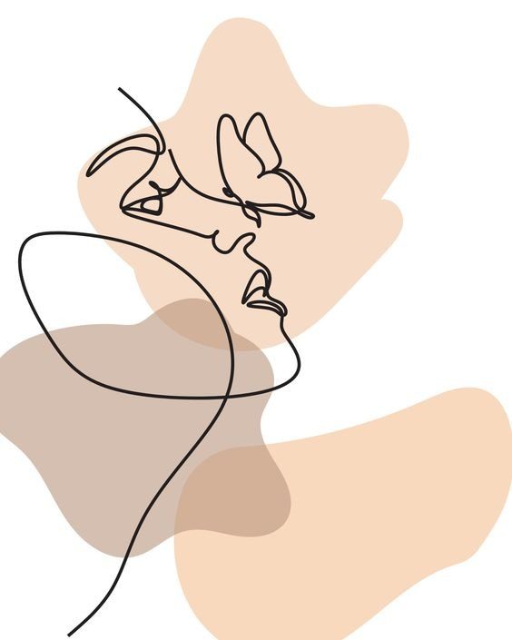 Ilustración de rostro femenino a línea: guardarropa y maquillaje